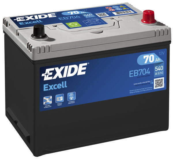 car battery exide excell EB 704 reverse 70